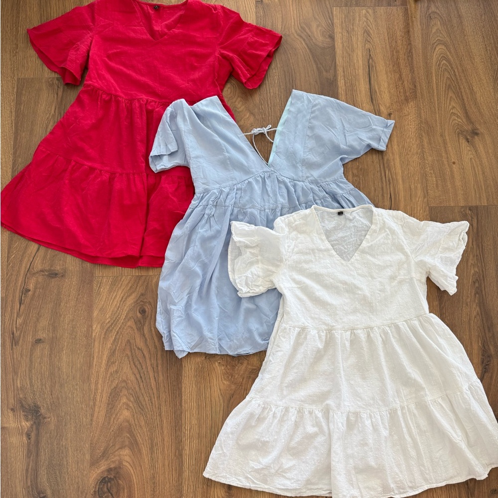 Red Ruffled V-Neck Sundress with Flutter Sleeves